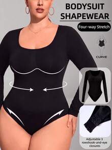 1pc Plus Size Long Sleeve Inner Shirt, Autumn/Winter Warm Base Layer, Seamless Knit Shaping Underwear, Tallas Grandes - Black - View 3