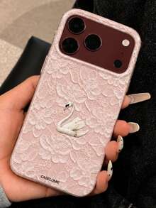 Luxury Elegant Swan Lace Flower Floral Pattern Phone Case Compatible With IPhone 18 Pro Max 18 Pro 17 Pro Max 17 Pro 17 16 Pro Max 16 Pro 16 15 Pro Max 15 Pro 15 14 Pro Max 14 Pro 14 13 Pro Max 13 Pro 13 12 11 Simple Vintage Lace Soft Protective Back Cover - Pink Lace - View 4