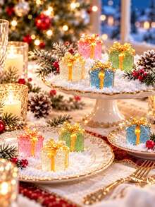 30PCS Christmas Gift Box Ornaments, Colourful Present Box Figurines For Christmas Village, Tabletop, Shelf, Mantel And Festive Home Decor - Clear Gift Box - View 8
