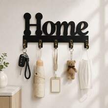 Giá treo chìa khóa gắn tường bằng gỗ bán chạy nhất, giá treo chìa khóa chữ "Home" thời trang màu đen, kệ lưu trữ gắn tường, giá tổ chức chìa khóa nghệ thuật, móc trang trí lối vào - Móc treo chìa khóa nhà chữ đen - Xem 6
