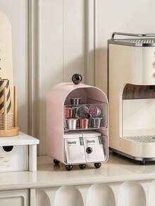 1PC2-Tier Coffee Capsule Storage Box, Cute Arch Shape Desktop Organizer With Pull-Out Drawers, Countertop Holder For Coffee Pods, Tea Bags & Beverage Packets, Multifunctional Kitchen & Coffee Bar Decor Rack For Home Coffee Station Christmas Gift - Multicolor - View 15