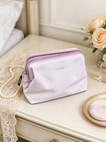 La Mer LAMER Light Pink Trapezoid Cosmetic Pouch, Zipper Makeup Storage Bag, Portable Travel Toiletry Organizer Gift Bag - Baby Pink - View 9