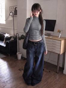 Korean Sexy Style Round Neck Short Curved Hem Slim Fit Long Sleeve Top Women Autumn/Winter Elastic Slim Fit Slimming Versatile Inner Layer Base Layer Knit Sweater - Grey - View 4