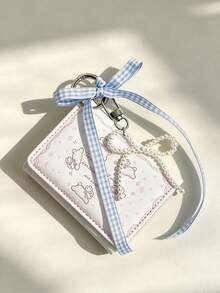 Cute Short Card Holder + Plaid Ribbon Pearl Bow Pendant, INS Style Bow Decor, Multi-Slot Fashion Trifold Wallet, Can Hang Phone And Keys, Commute, Office, Campus Daily, Travel Essential, Exquisite Girl Accessory, Minimalist Bow Design; Bus Card Holder, Bank Card Holder, Subway Card Storage, Portable, Back To School Dorm Essential; Suitable For Office Workers And Students, Perfect Gift; Back To School Season, Christmas, Halloween, Travel Essential - Multicolor - View 11