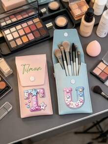 1pc Customized Birthday Floral & Name Bridesmaid Makeup Brush Set With Personalized Letter Embroidered Pouch, Suitable For Wedding Favors, Bridal Party Gifts Or Mother's Day Surprise - one-size - View 6