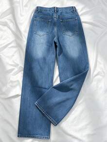 Teen Fashion Straight Leg Denim Jeans - Medium Wash - View 6