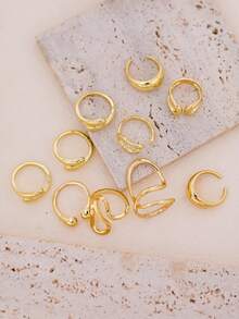 10pcs Vintage Gold Asymmetrical C-Shaped Open Ring Set, Women's Creative Geometric Knuckle Rings, Couple Jewelry Accessories - Yellow Gold - View 7