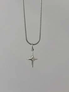 1pc/2pcs Punk Oversized Asymmetrical Hollow Star Pendant Stainless Steel Necklace, Men's Unisex Hip Hop Y2K Jewelry Necklace - Silver - View 5