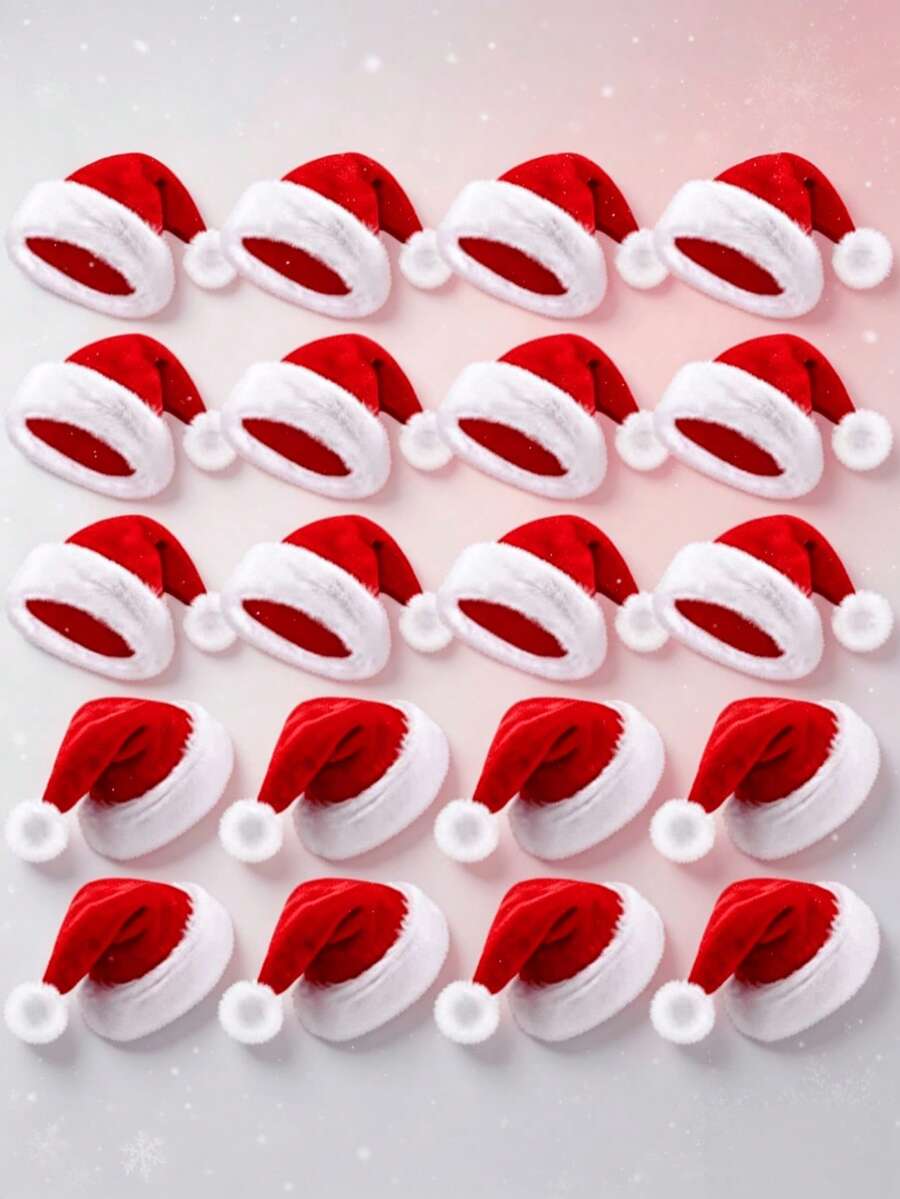 10pcs Bulk Adult Santa Hats, Red, Classic Christmas Hat, Soft Plush, Suitable For Adults, Perfect For Christmas Parties, Family Gatherings, Group Activities - Multicolor - View 1