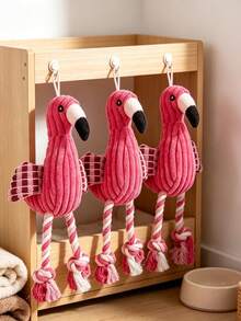 Flamingo Dog Plush Rope Toy, Durable Teething Chew Toy For Small Medium Dogs, Interactive Squeaky Stuffed Pet Toy, Tug‑Of‑War Cotton Rope Legs, Bite‑Resistant Puppy Enrichment Play Toy For Stress Relief & Teeth Cleaning - Rose Red - View 8