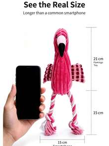 Flamingo Dog Plush Rope Toy, Durable Teething Chew Toy For Small Medium Dogs, Interactive Squeaky Stuffed Pet Toy, Tug‑Of‑War Cotton Rope Legs, Bite‑Resistant Puppy Enrichment Play Toy For Stress Relief & Teeth Cleaning - Rose Red - View 6