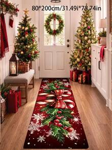 1pc/2pcs Large Size Burgundy Christmas Doormat, Decorated With Candy Cane And Holly Berry Pattern, Welcome Mat, Non-Slip And Easy To Clean Carpet Rug, Bedroom Decor Carpet, Christmas Decoration, Beautiful Room Decor, Party Gift - Red - View 18