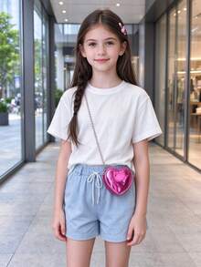Laser Shiny Heart Mini Crossbody Bag, Sweet Chain Small Purse For Girls, Fashionable Shoulder Bag Accessory - A - View 6