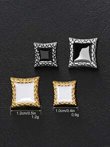 10pcs Black White Enamel Square Sew-On Buttons, Luxury Alloy Hand Sew Buttons For Jacket, Formal Suit DIY Accessories - Multicolor - View 3