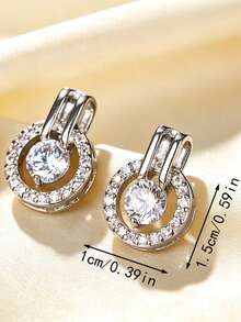 1 Pair Elegant Fashion Cubic Zirconia Stud Earrings Suitable For Women's Daily, Holiday And Party Wear - White Gold - View 2