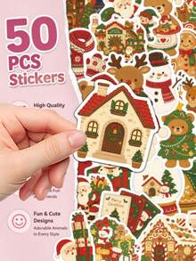 50pcs Hand Drawn Christmas Stickers For Adults Teens Sticker Enthusiasts Scrapbooking Journaling Laptops Skateboards More, Add A Fun Touch To Your Devices! - one-size - View 6
