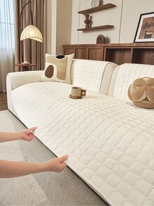 1pc Washable Non-Slip Warm In Autumn And Winter Sofa Cover, Suitable For Single, Double, Three-Person And Four-Person Sofas. Quilted Design, Magnetic Closure, Pet-Friendly Protection - Flannel Sofa Cover - White - View 7