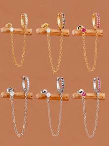 1 Piece 18K Gold Plated Chain Dangle Drop Earrings And Zirconia Pendant Hoop Earring For Women Vacation Party Jewelry Accessories - Chain Earrings 1PC - View 2