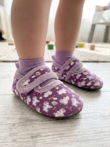 Girls' Indoor Slippers, Soft Rubber Sole, Lightweight, Warm And Comfortable, Pink Butterfly Hook-And-Loop, Autumn/Winter, Toddler/Middle Child - Purple - View 6