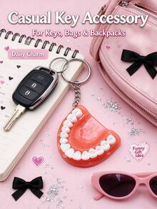 Realistic Tooth Shaped Pendant Keychain, Casual Car Accessory, Bag Charm, Backpack Pendant, Suitable For School, Cute Gothic Y2K Style (Adult Bag Charm) - Multicolor - View 3