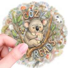 50pcs Healing Reading Cartoon Animal PET Stickers, Perfect For Scrapbooking, Journals, Laptops, Bumpers, Skateboards, Water Bottles, Computers, Phones And Other DIY Creative Graffiti Sticker Toys - Multicolor - View 7