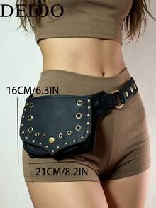 Dedoo 2026 New Black Rivet Flap Cargo Style Style Multifunctional Minimalist Canvas Waist Bag, Unisex Handmade Travel Bag - Black - View 4