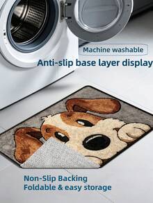 1pc Dog Pattern Microfiber Bathroom Mat, Bathroom Floor Mat, Bathroom Bath Mat, Absorbent Mat, Bedroom Bedside Rug, Entryway Door Mat, Plush Skin-Friendly Cold-Insulating Mat, Non-Slip Super Soft Bath Mat, Door Mat, Bathroom Absorbent Mat, Machine Washable, Low Pile, TPR Backing, Knitted Fabric, Suitable For Bathroom, Bedroom, Kitchen, Entryway, Indoor And Outdoor Use, Bathroom Accessories And Decor, Perfect Housewarming Gift - A - View 8