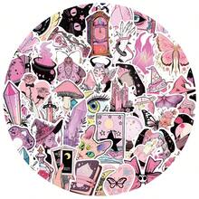 50Pcs Pink‑Purple Mystical Witchcraft Magic Pattern PVC Stickers, Sweet Cool Dark Fantasy Illustration Style, Waterproof PVC Material, Precise Die‑Cut, Tear‑Resistant, For Students & Journal Lovers, DIY Decoration For Journals, Water Bottles, Luggage, Notebooks PVC Decorative Stickers - Multicolor - View 6