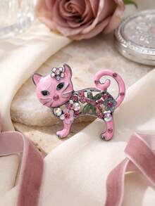 Vintage Floral Cat Brooch With Sparkling Rhinestones - Whimsical Feline Pin For Coat/Bag Decoration & Cat Lover Gifts - Cat (0462) - View 13