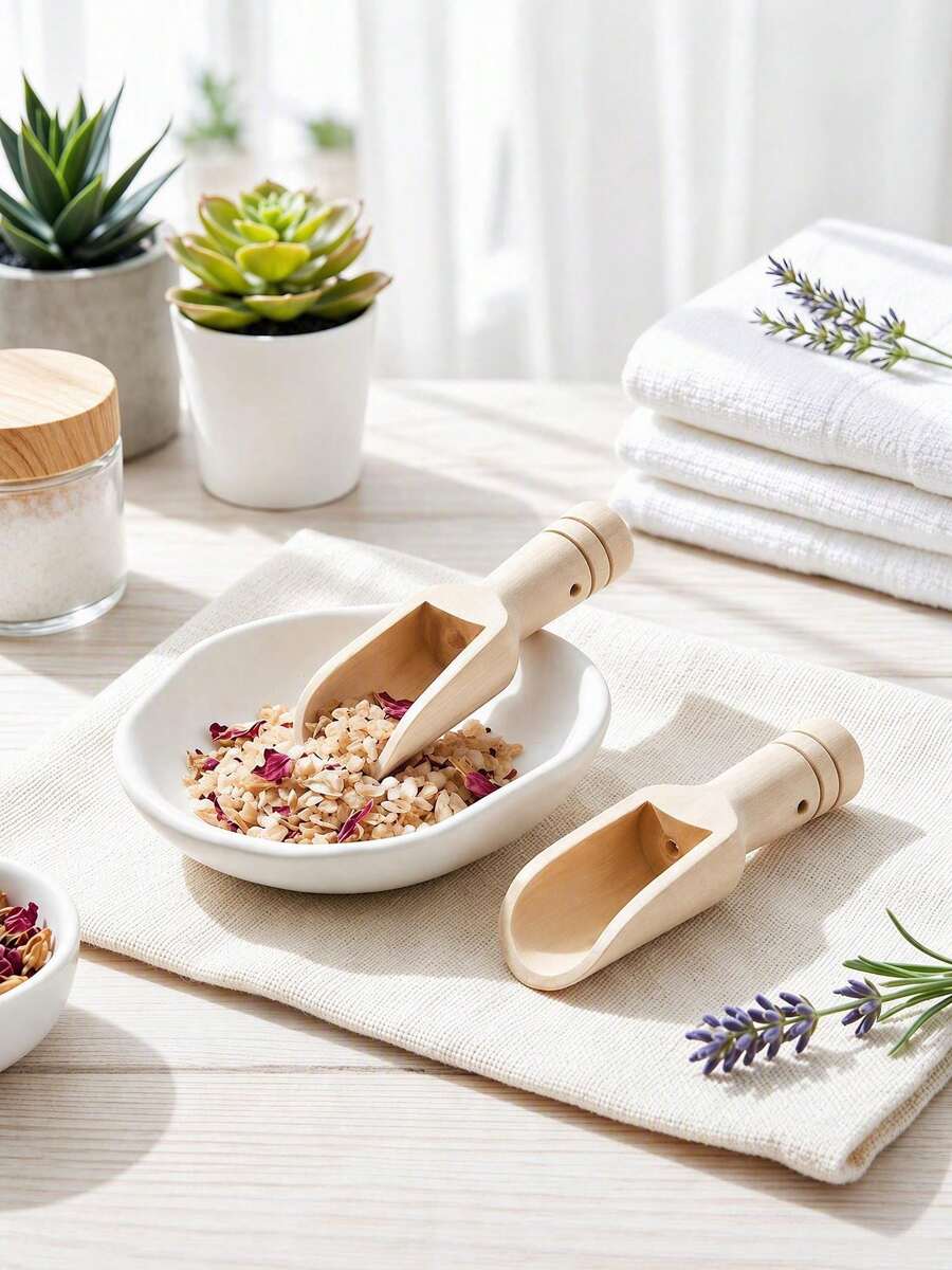 1/2/5/7/10/20 chiếc Thìa gỗ mini dùng cho hũ, trà, muối, cà phê & làm bánh - Màu Khaki - Xem 1