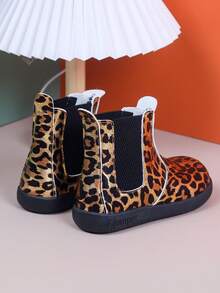 Children's Leopard Print Chelsea Boots, Side Elastic Band Slip-On Ankle Boots, Suitable For Girls' Autumn/Winter Wear - Gold - View 5