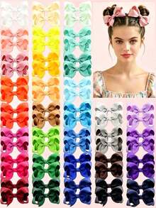 40 Pcs Random 3 Inch Hair Bows Clips For Women Girls,Grosgrain Ribbon Bow Alligator Clips,Pigtail Hair Accessories,Assorted Color Set Christmas Fall - Multicolor - View 1