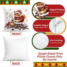 4pcs Forest Animals Christmas Pillow Covers, Rabbit Squirrel Owl Deer Cardinal Bird Print Pattern, Single-Sided Printed Pillow Covers/Cushion Covers, Multi-Scene Atmosphere Decoration Pillow Covers Suitable For Living Room Sofa Bedroom, Pillow Insert Not Included - Multicolor - View 4