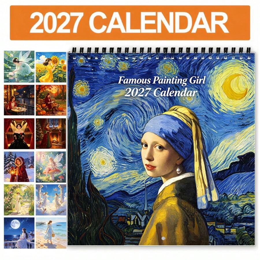 1pc 2027 Anime Girl Theme Calendar | Colorful Design, Square Spiral Calendar, Quirky Art Style Desktop Decor, Fun Holiday New Year Gift, Suitable For Personal Planning And Interesting Office And Home Decoration - Single Piece - View 1