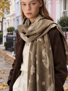 1pc Women's Paisley Pattern Elegant Elegant Soft Polyester Scarf For Autumn/Winter Daily Use - Khaki - View 4
