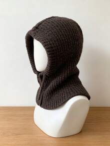 1pc Women's Thick Chunky Knit Hooded Neck Warmer, Drawstring Integrated Knit Head Cover, Suitable For Daily Commute, Outdoor Walking, Street Style - Knitted Hood - View 2