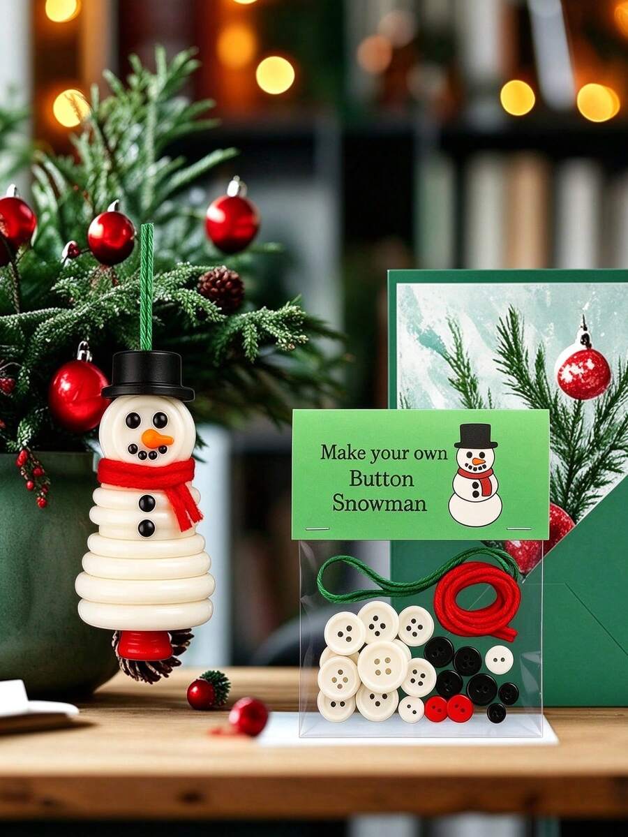 Diy Button Snowman Ornament Kit, Button Christmas Tree Ornament Kit, Fun Ornament Making Set, Handmade Christmas Ornament Making Set & Xmas Tree Hanging Decorations - Multicolor - View 1