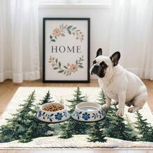 1pc Christmas Series Watercolor Deep Green Cedar And Red Berry Print Faux Cashmere Surface TPR Bottom Doormat, Bathroom Mat, Kitchen Mat, Laundry Room Mat, Holiday Atmosphere Decor, Home Decor, Party Decor, Wedding Decor, Dining Kitchen Decor - Multicolor - View 4