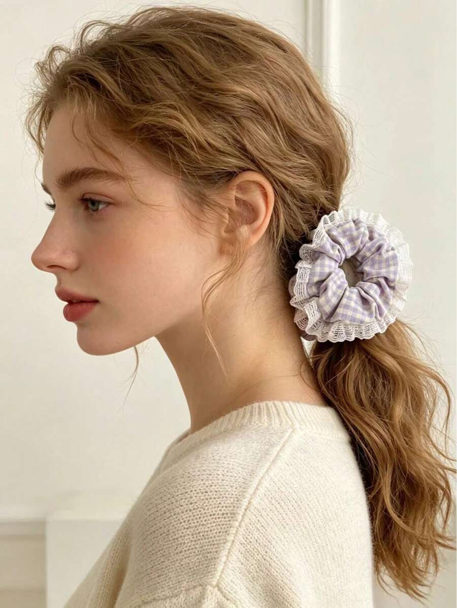 Women's White Large Scrunchie Hair Tie, Princess Hair Accessory For Bun And Ponytail, Back Of Head Hair Band - Multicolor - View 1