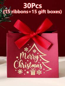 30pcs Christmas Gift Box Set, Gold Foil Merry Christmas Christmas Tree Pattern, Green Paper Gift Boxes With Satin Ribbon, Elegant Holiday Party Candy Packaging, Christmas Snacks, Cookies, Small Gifts Packaging, Christmas Eve Party Decoration Gift Box - View 16