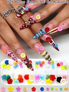 1 Box Y2K Colorful Button Nail Art Decorations, Mixed Button Star & Flower Cute Nail Accessories, Dopamine Nail Art Supplies, DIY Nail Art Suitable For Gel Nails, Press-On Nails, Home & Salon Use - Multicolor - View 1