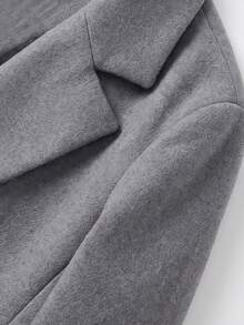 Women's Fashion Grey Tweed Mid-Length Coat With Pointed Collar And Long Regular Sleeves, Suitable For Autumn Fashion Outfits - Grey - View 8
