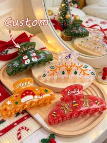 Customized Name Hair Clips, Personalized Christmas Style Hair Clips, Santa Claus And Snowman Patterns, Reindeer, Santa Claus And Christmas Tree Designs, Holiday Party Hair Accessories, Suitable For Party Dress-Up Or Role Play - Multicolor - View 3