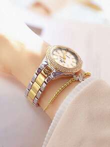 2pcs/Set Fashionable & Versatile Women's Quartz Watch With Round Dial, Metal Strap, Rhinestone Bow Bracelet, Suitable For Gifts, Festivals And Daily Wear - Multicolor - View 4