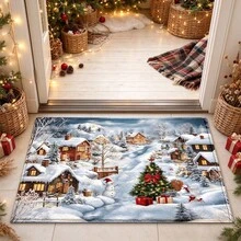 1pc Kitchen Mat, Soft Faux Cashmere Material Floor Mat, Christmas Snowy Town Pattern, Kitchen Door Mat, Bathroom Anti-Slip Mat, Entryway Door Mat, Bedroom Door Carpet, Suitable For Multiple Scenes Anti-Slip Floor Mat, Room Decor, Holiday Gift - Multicolor - View 2