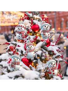 5pcs Cute Christmas Snowman Hanging Decorations, Christmas, New Year, Christmas Tree Decor, Birthday, Wedding, Holiday Celebration Decor, 2D Hanging Ornaments - Multiple Styles - View 7
