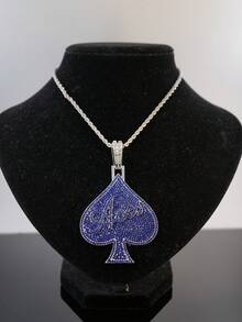 European & American Hip Hop Colorful Full Rhinestone Spade A Pendant Cuban Chain, Personalized Street Style Rhinestone Men's Necklace, Rap Accessory - Silver - View 21