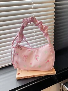 女款極簡休閒手提包，新款高品質小眾設計百搭單肩包 - 粉色 - 查看 7