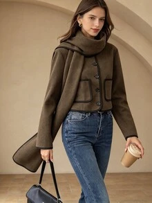 女士经典橄榄绿连帽长袖外套 - 軍綠色 - 查看 1