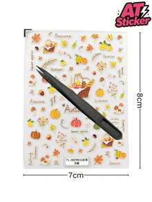 1pc Autumn Harvest Decorative Sticker, Transparent Base Resin Sticker With Pumpkin, Maple Leaf, Mushroom, Fruit Basket, Wheat Ear, "Autumn" English Letter And Plant Pattern, Autumn Atmosphere Decorative Sticker, Self-Adhesive, Waterproof, Removable Without Residue, Suitable For Instant Camera, Phone Case, Bluetooth Earphone Case, Stand, Gift Box, Aromatherapy Bottle And Other Smooth Surfaces, Autumn Decoration, Gift Packaging Beautification - one-size - View 6